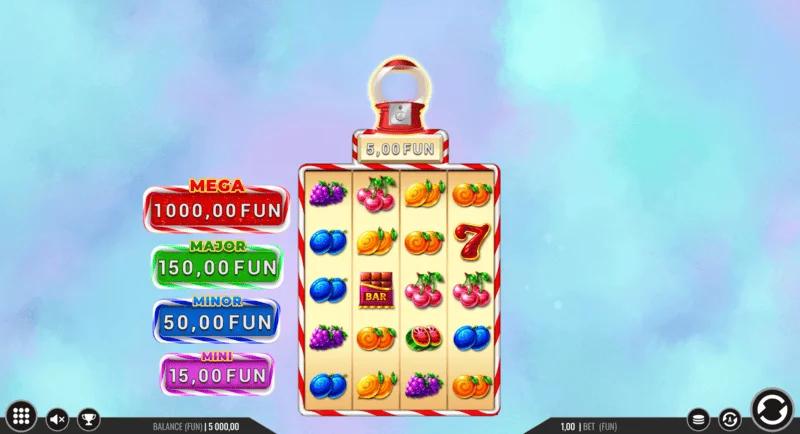 Sweet Candy Cash Stash - schermata di gioco con colonne e pulsanti di controllo